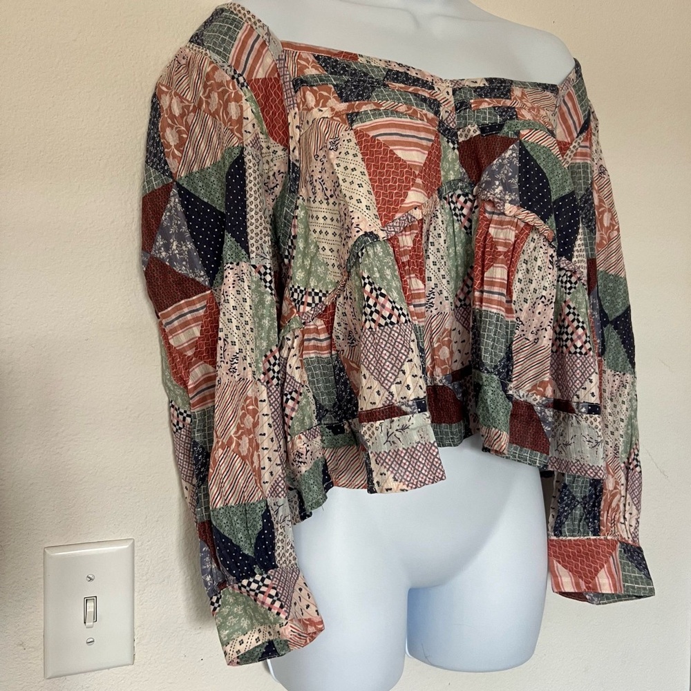 American Eagle Patchwork Off-Shoulder Peasant Top… - image 2